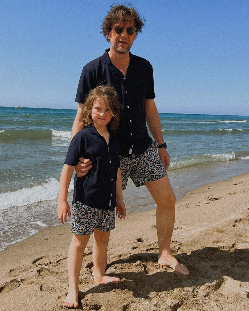 Heren UV Zwembroek Hollywood - marineblauw logo print