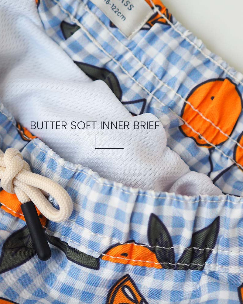 Men UV Swim Short Corsica - orange blue gingham