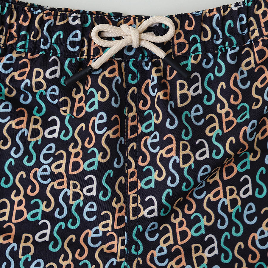 Men UV Swim Short Hollywood - navy logo print
