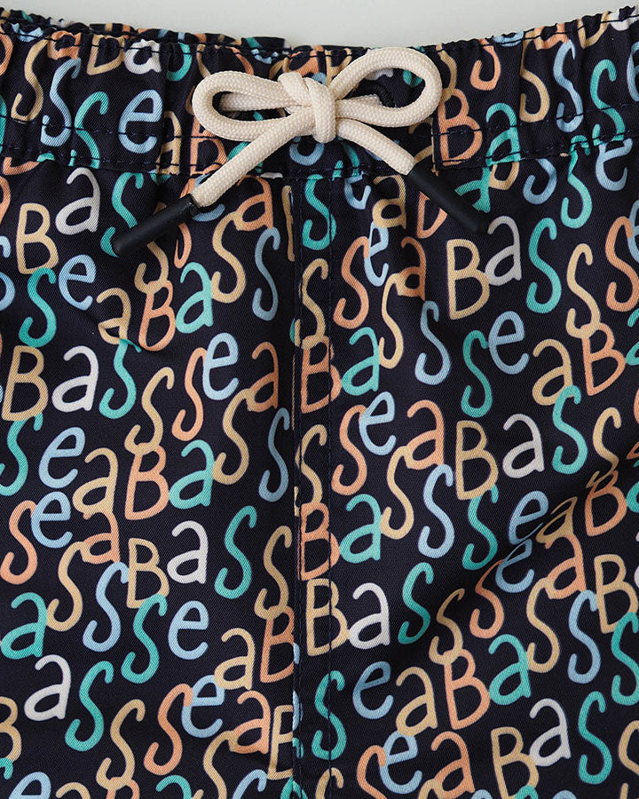 Heren UV Zwembroek Hollywood - marineblauw logo print