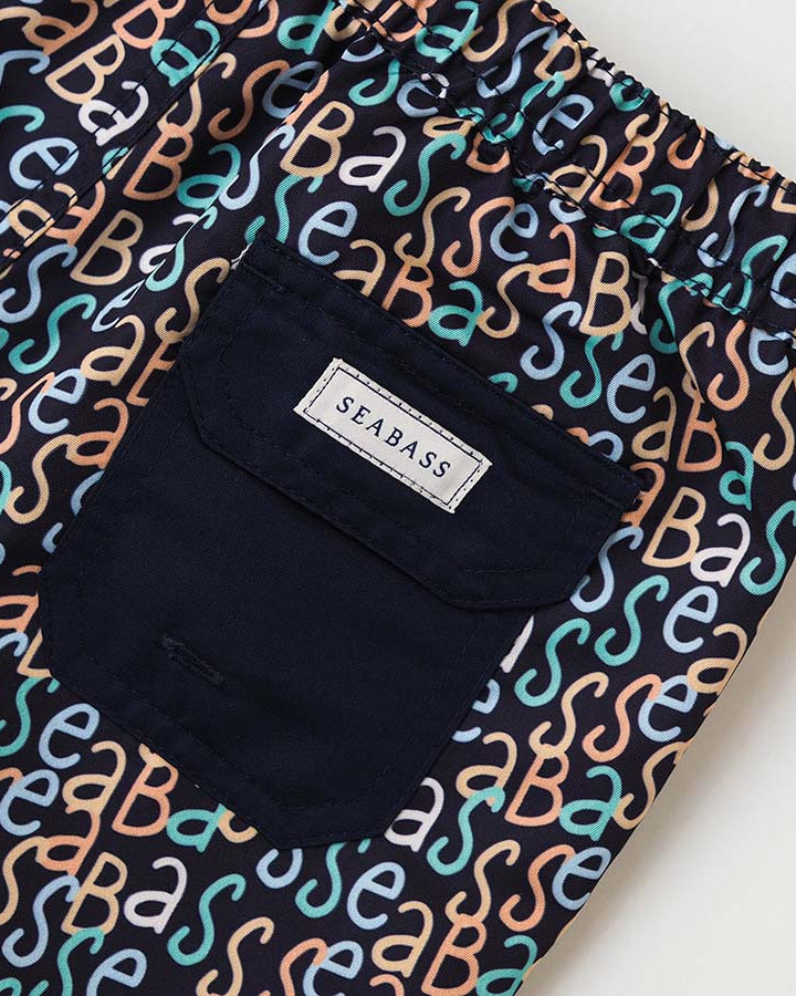 Jongens UV Zwembroek Hollywood - marineblauw logo print