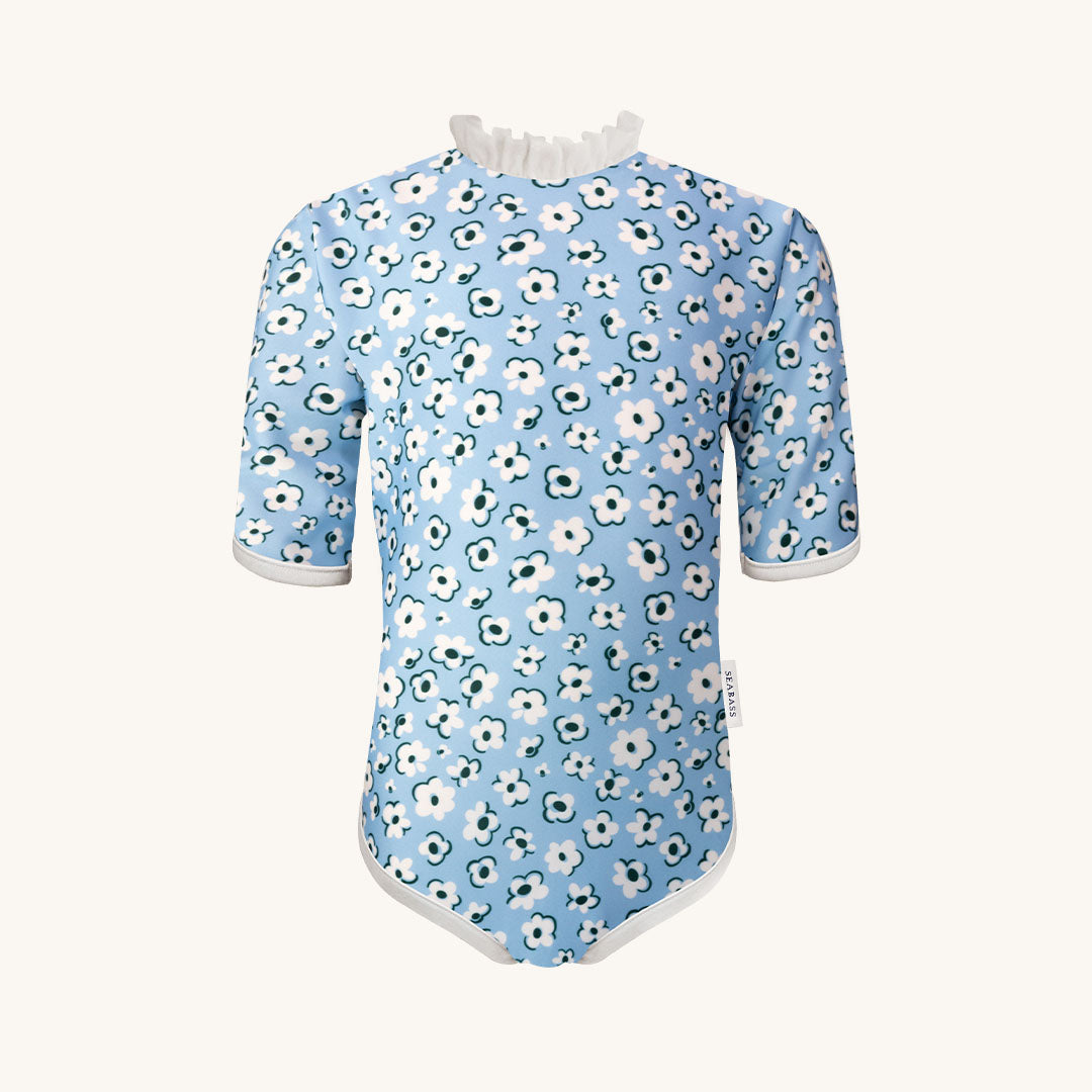 Girl UV Swimsuit Ruffle Palma - light blue flowers