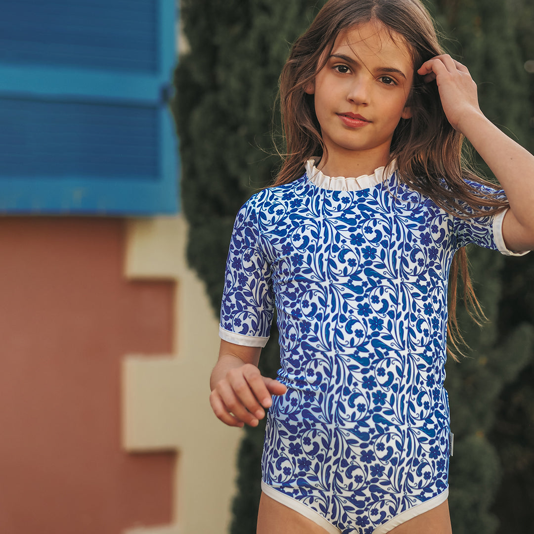 Girl UV Swimsuit Ruffle Positano - royal blue