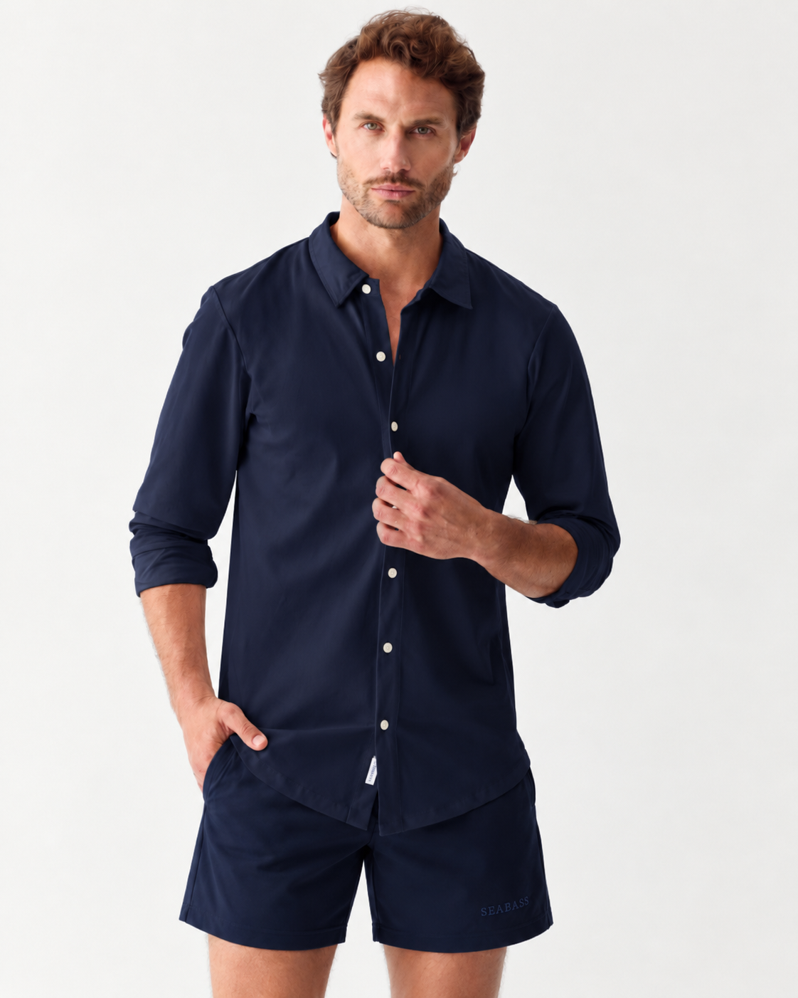 Men UV Classic Button Shirt Bar Navy