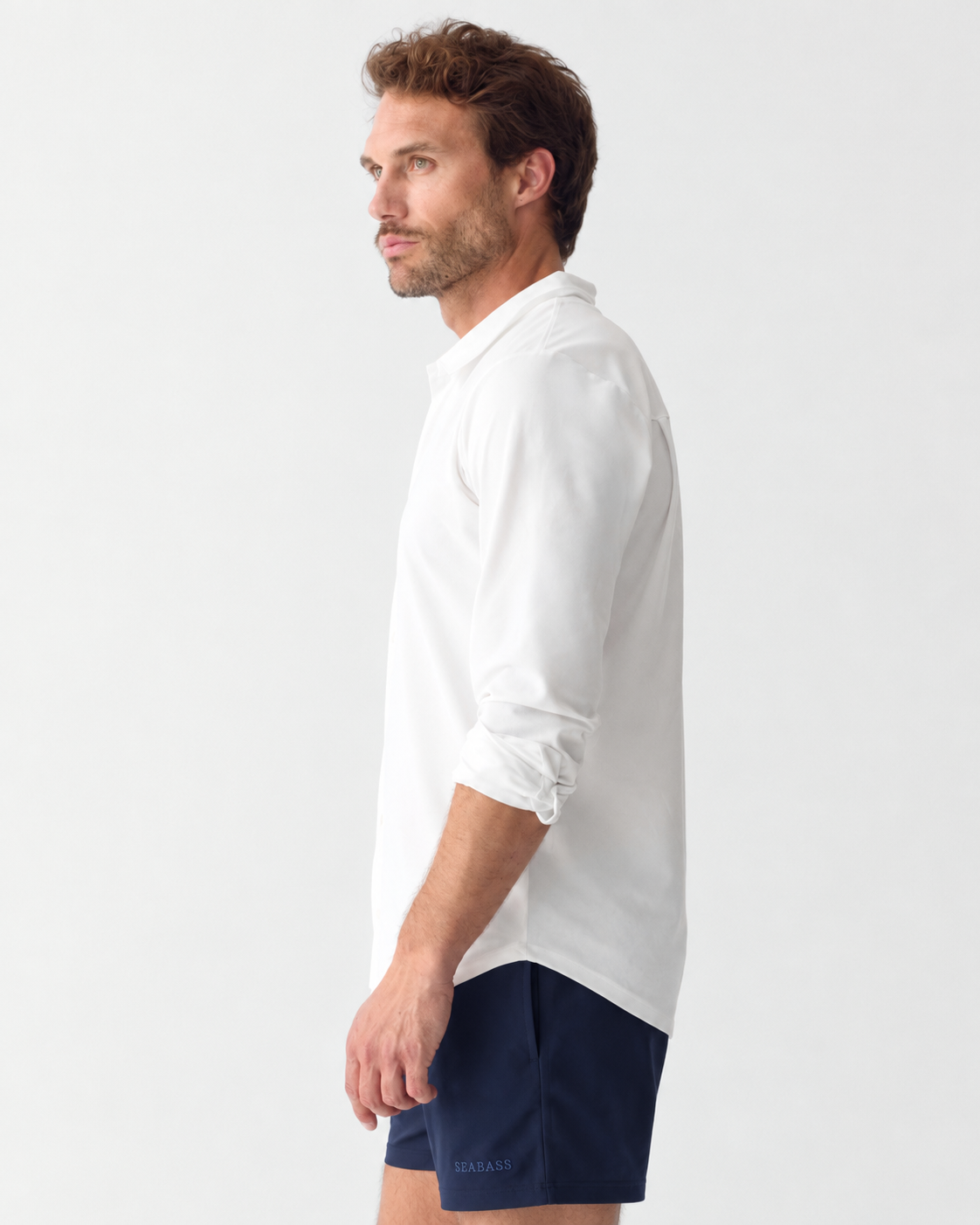 Men UV Classic Button Shirt Bar White