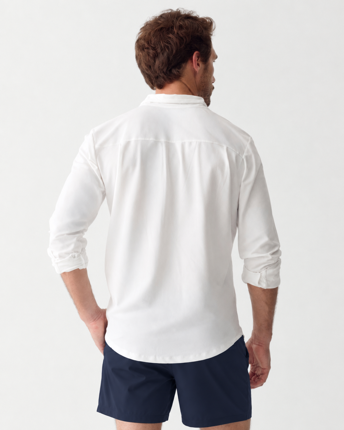 Men UV Classic Button Shirt Bar White