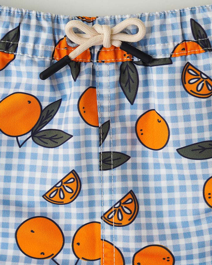 Men UV Swim Short Corsica - orange blue gingham