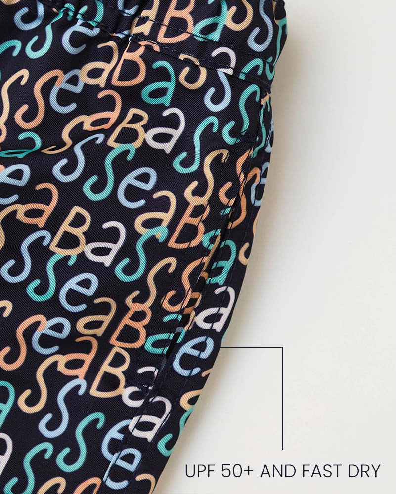 Jongens UV Zwembroek Hollywood - marineblauw logo print