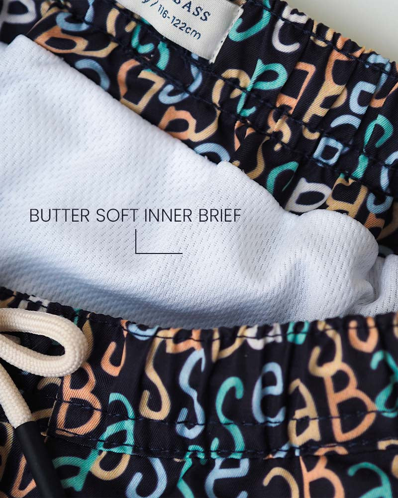 Jongens UV Zwembroek Hollywood - marineblauw logo print